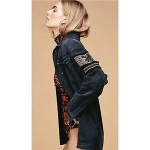 Free People Black Embellished Military Jacket